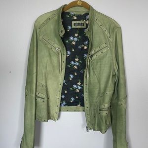 A green leather motorcycle style.